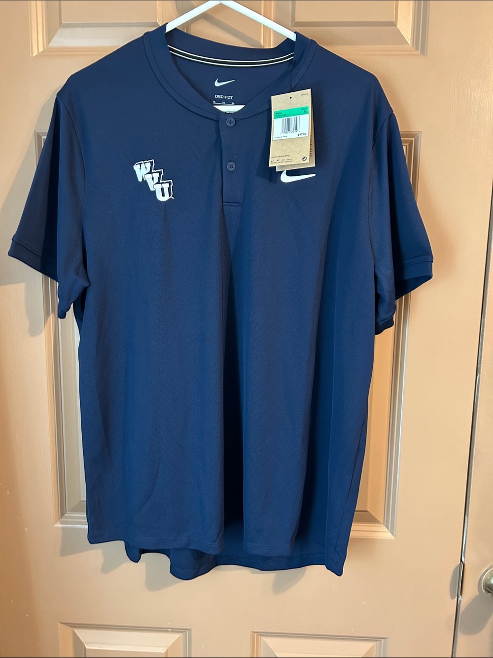 Nike Navy Short Sleeve Dri-FIT Baseball Jersey with WZU Patch